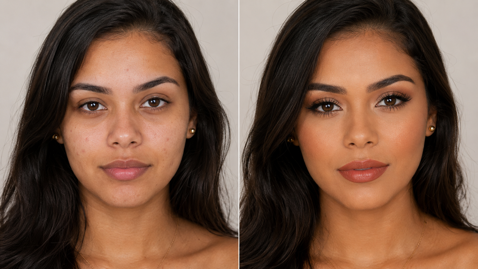 Demonstração de maquiagem antes e depois — pele jovem