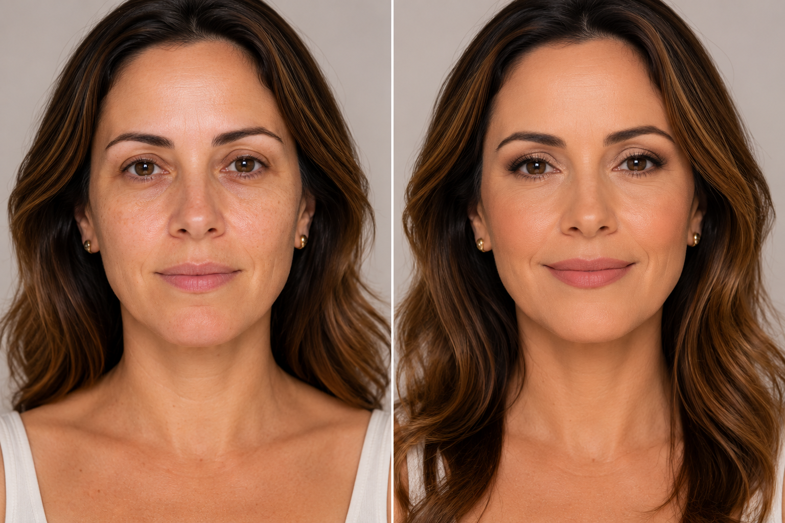 Demonstração de maquiagem antes e depois — look de dia